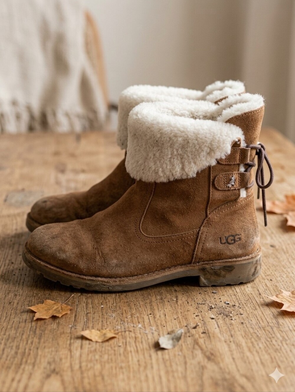 UgG NAIYAH Women's Brown Suede Shearling-Lined Ankle Boots